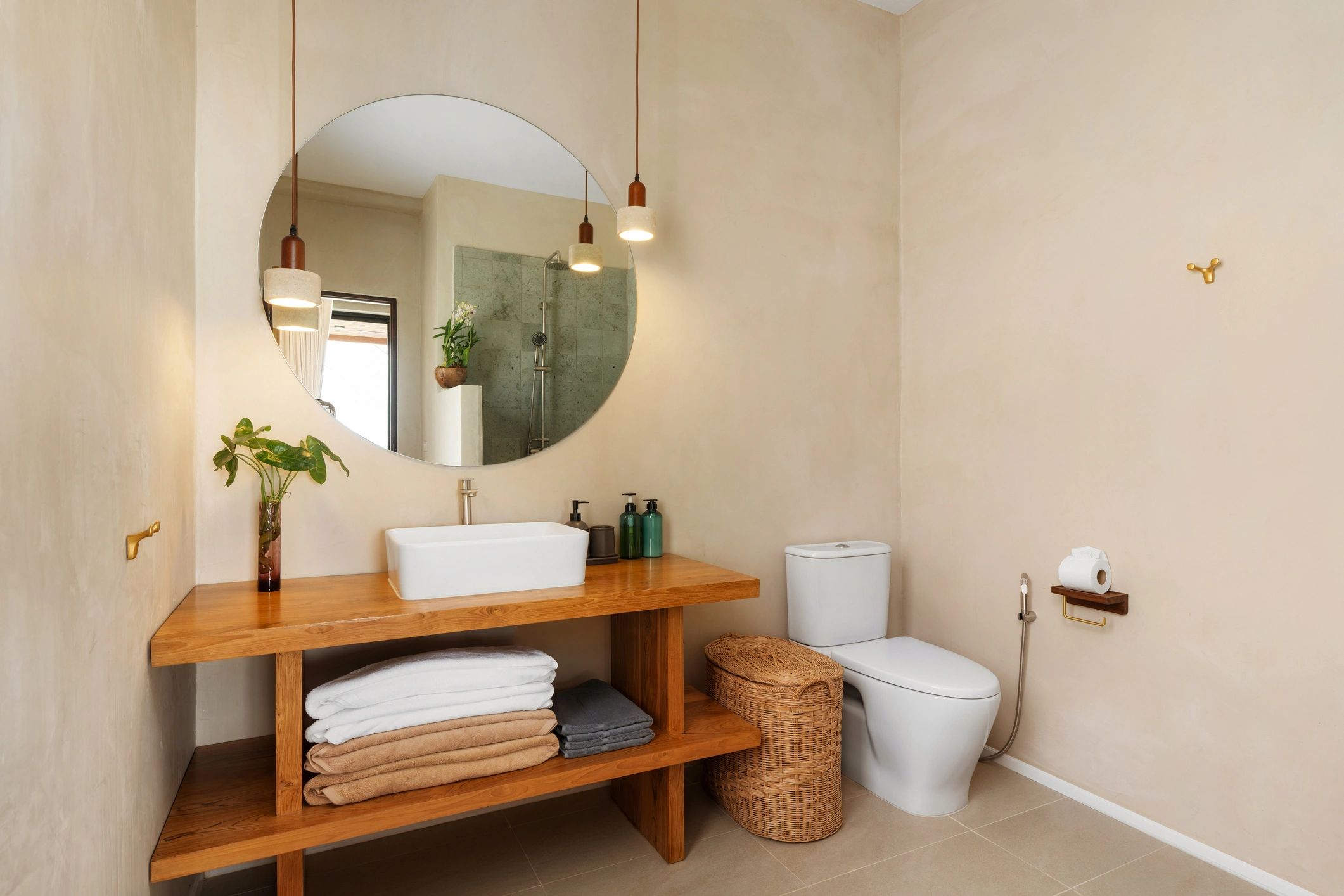 Minimalist bathroom remodel with wood vanity